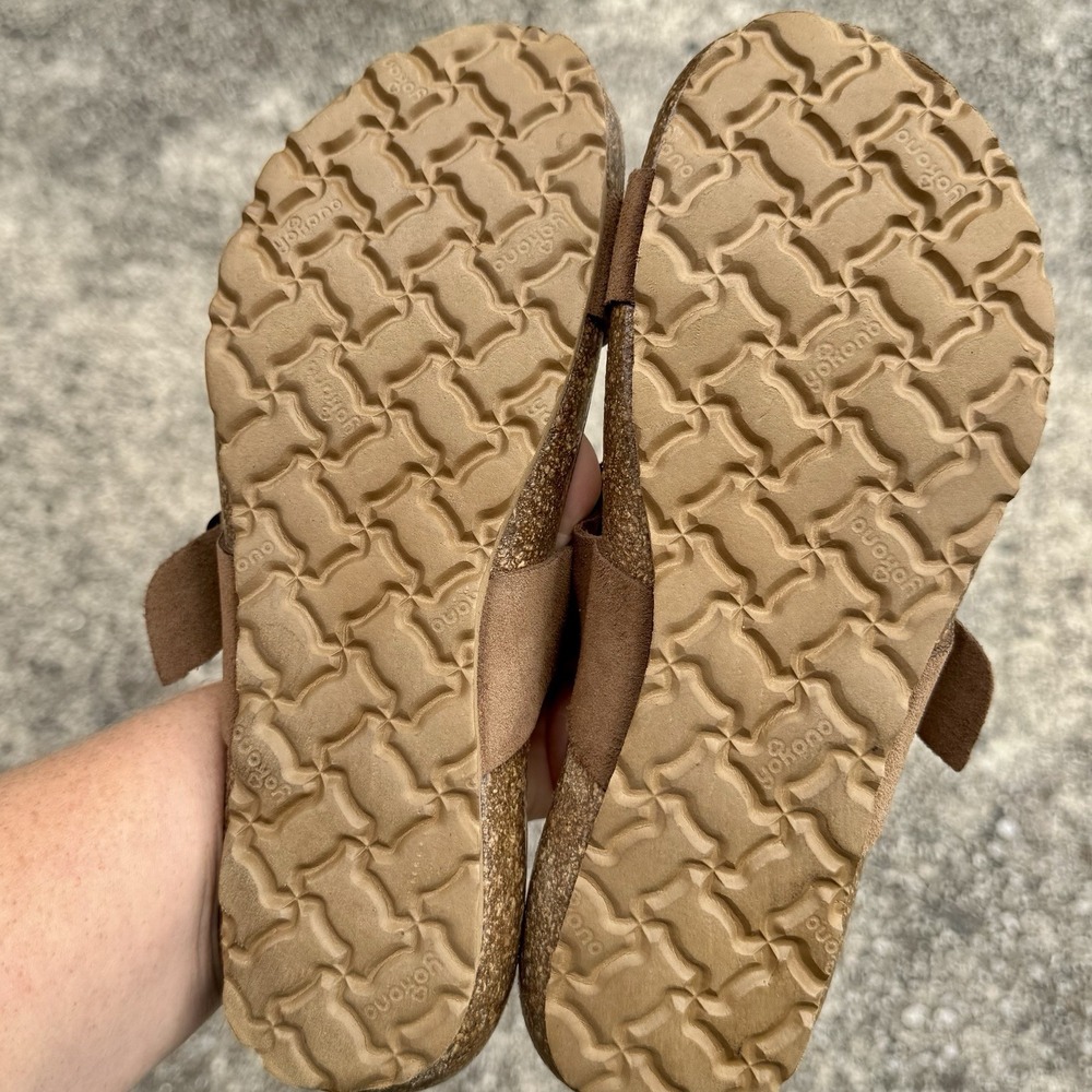 Yokono‎ Women's Sz 8 Brown Tan Leather Two Strap Slide On Sandal Made In Spain - Picture 12 of 15